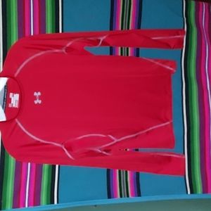 Under Armour long sleeve shirt red size large, compression heat gear